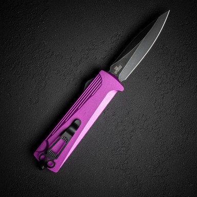 Нож автоматический Daggerr Кощей Spear Point BW, сталь D2, рукоять алюминий фиолетовый Нож автоматический Daggerr Кощей Spear Point BW, сталь D2, рукоять алюминий фиолетовый